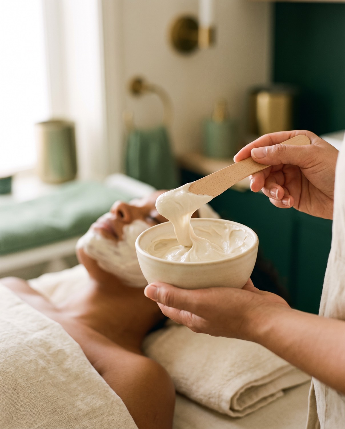 Hidratação facial profunda sendo aplicada
